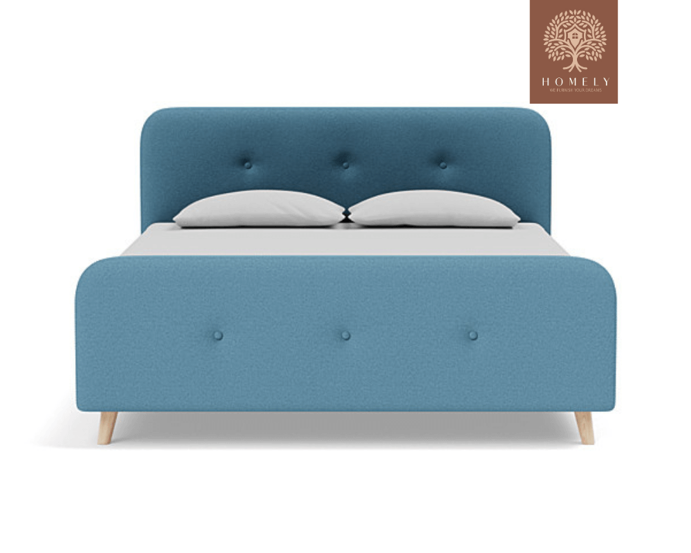 PLIDI | LIT DOUBLE EN TISSU ANTI-TACHES CAPITONNÉ AVEC SOMMIER COFFRE