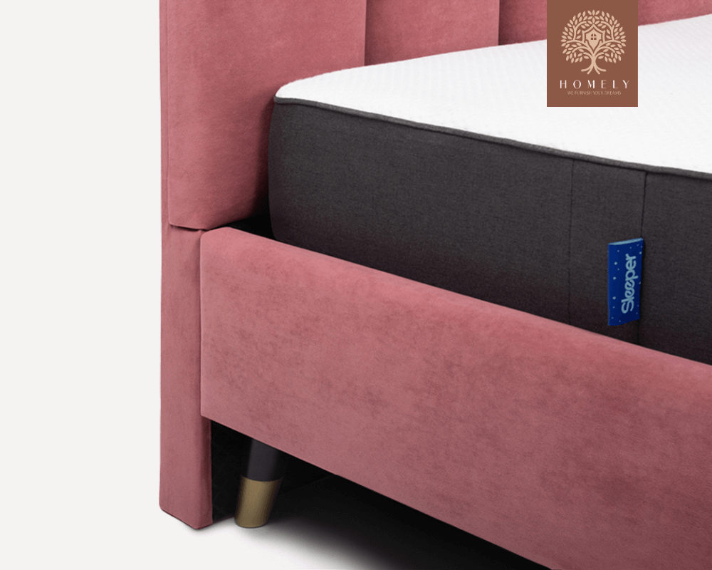 LIEL | LIT DOUBLE EN TISSU ANTI-TACHES CAPITONNÉ AVEC SOMMIER COFFRE