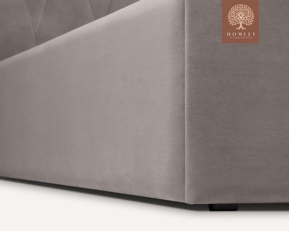 LORNE | LIT DOUBLE EN TISSU ANTI-TACHES CAPITONNÉ AVEC SOMMIER COFFRE