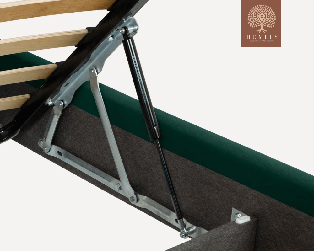 ADONA | LIT DOUBLE EN TISSU ANTI-TACHES CAPITONNÉ AVEC SOMMIER COFFRE