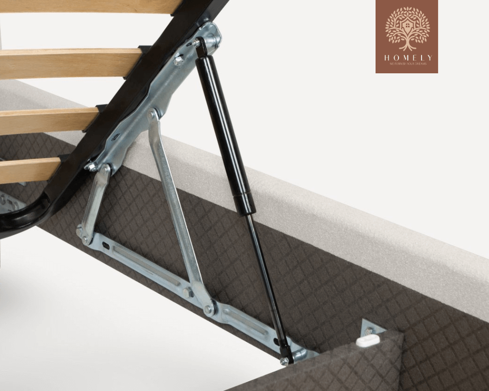 SHARON | LIT EN TISSU ANTI-TACHES CAPITONNÉ AVEC SOMMIER COFFRE