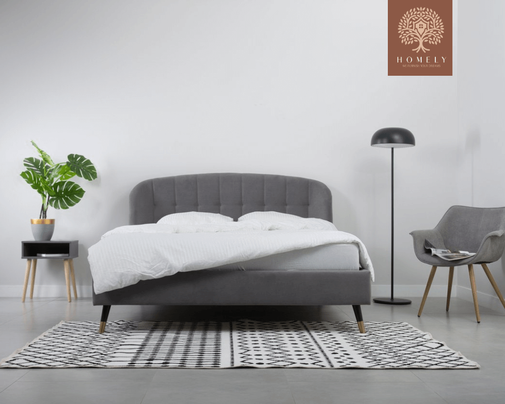 LIERI | LIT DOUBLE EN TISSU ANTI-TACHES CAPITONNÉ AVEC SOMMIER COFFRE