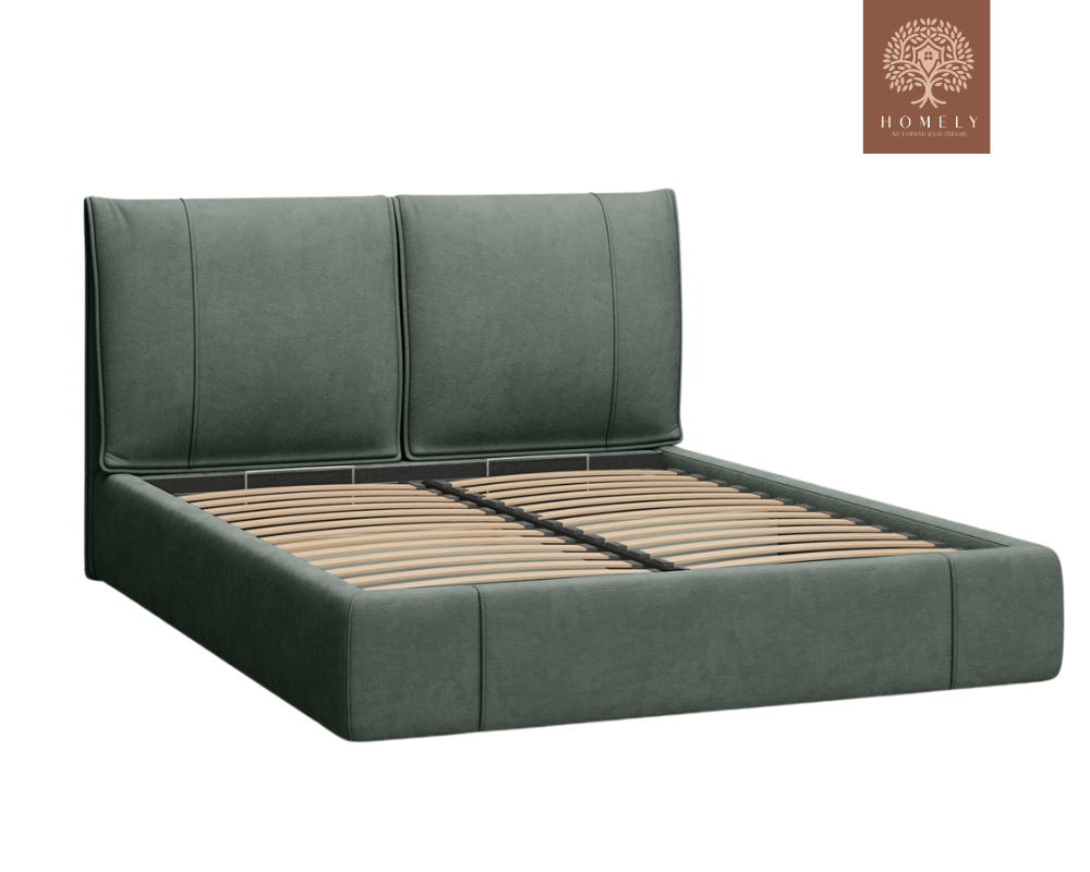 VILLOR | LIT DOUBLE EN TISSU ANTI-TACHES CAPITONNÉ