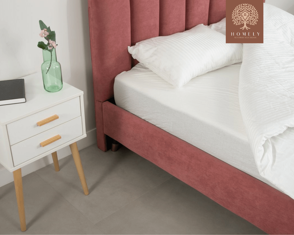 LIEL | LIT DOUBLE EN TISSU ANTI-TACHES CAPITONNÉ AVEC SOMMIER COFFRE