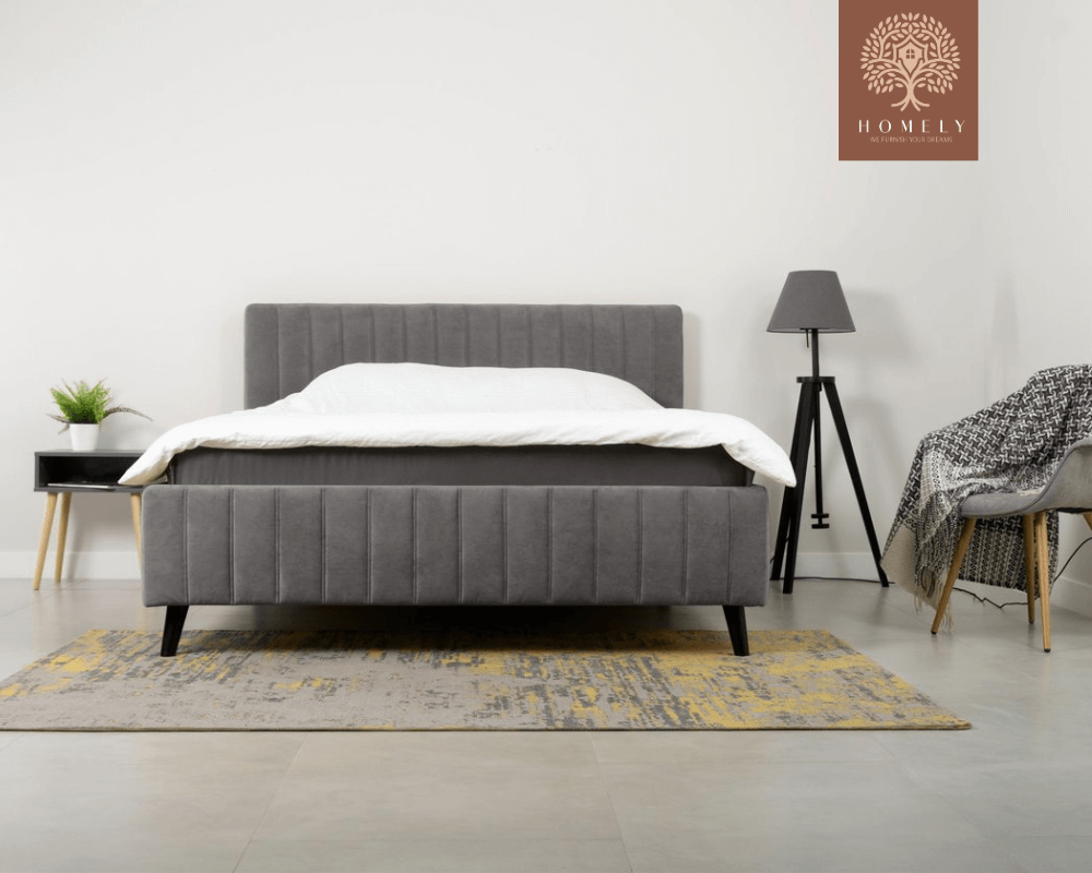 MARKFUL | LIT DOUBLE EN TISSU ANTI-TACHES CAPITONNÉ AVEC SOMMIER COFFRE