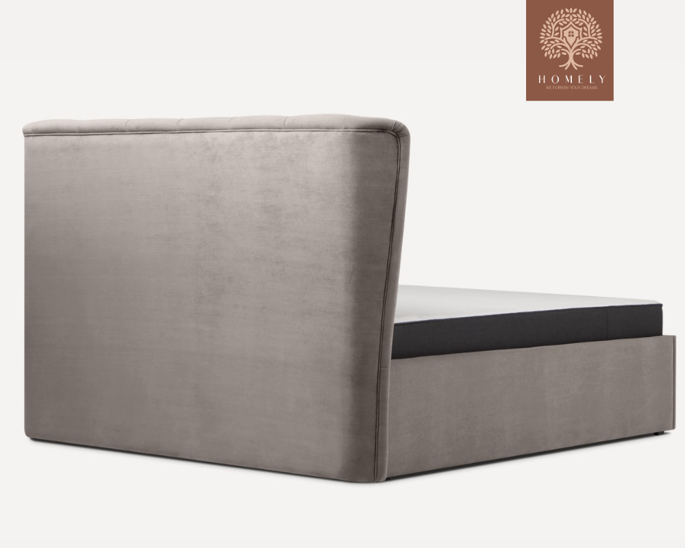 LORNE | LIT DOUBLE EN TISSU ANTI-TACHES CAPITONNÉ AVEC SOMMIER COFFRE