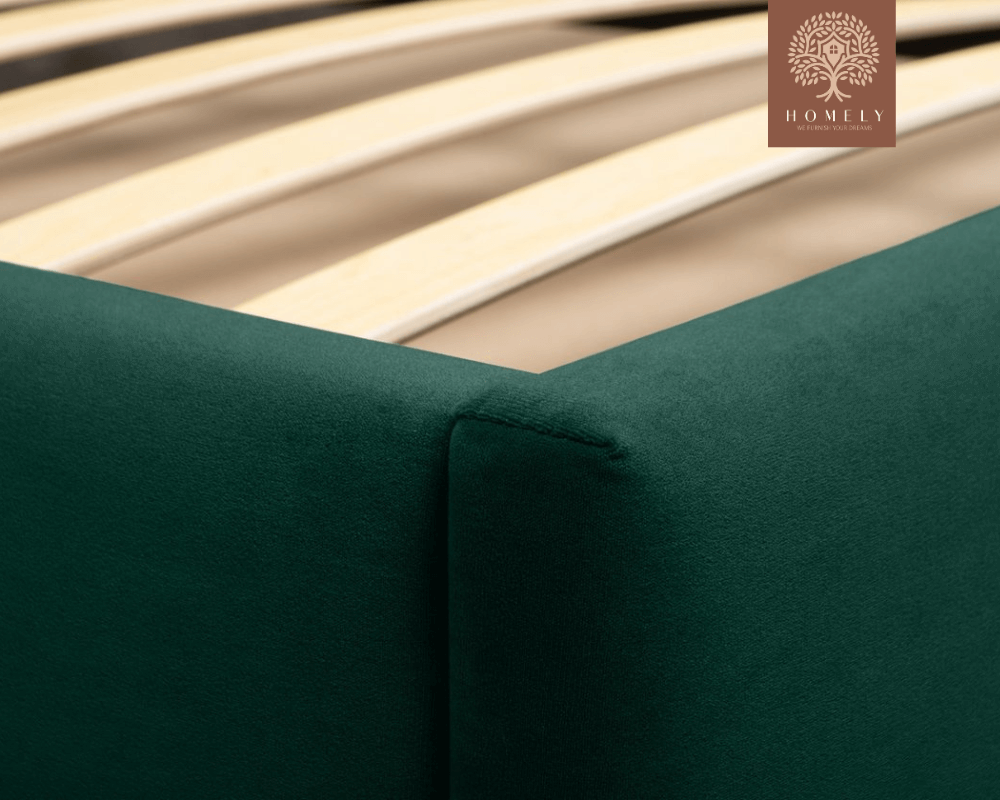 ADONA | LIT DOUBLE EN TISSU ANTI-TACHES CAPITONNÉ AVEC SOMMIER COFFRE