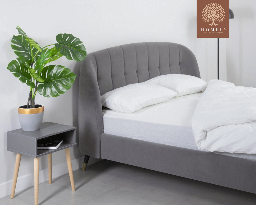 LIERI | LIT DOUBLE EN TISSU ANTI-TACHES CAPITONNÉ AVEC SOMMIER COFFRE