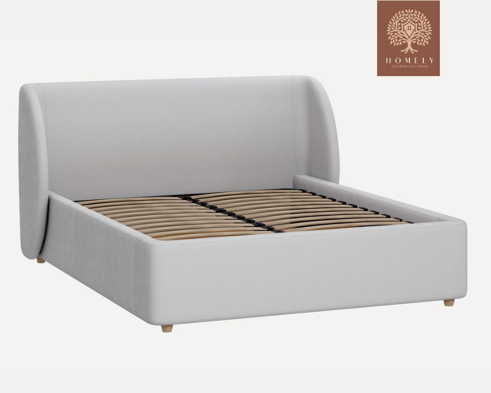 YUNA | LIT DOUBLE EN TISSU ANTI-TACHES CAPITONNÉ AVEC SOMMIER COFFRE