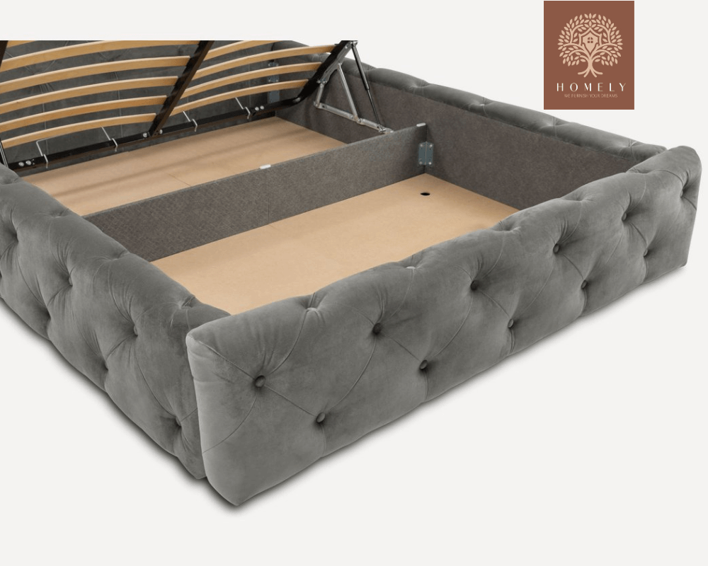 FIORI | LIT DOUBLE EN TISSU ANTI-TACHES CAPITONNÉ AVEC SOMMIER COFFRE