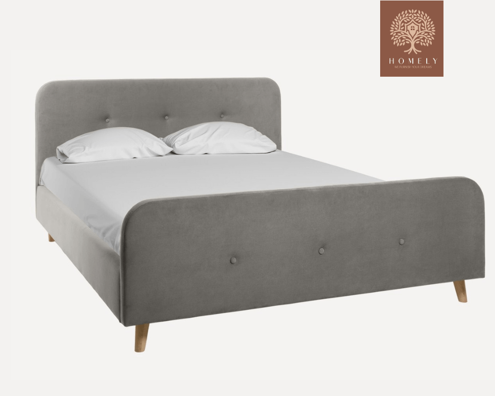 PLIDI | LIT DOUBLE EN TISSU ANTI-TACHES CAPITONNÉ AVEC SOMMIER COFFRE