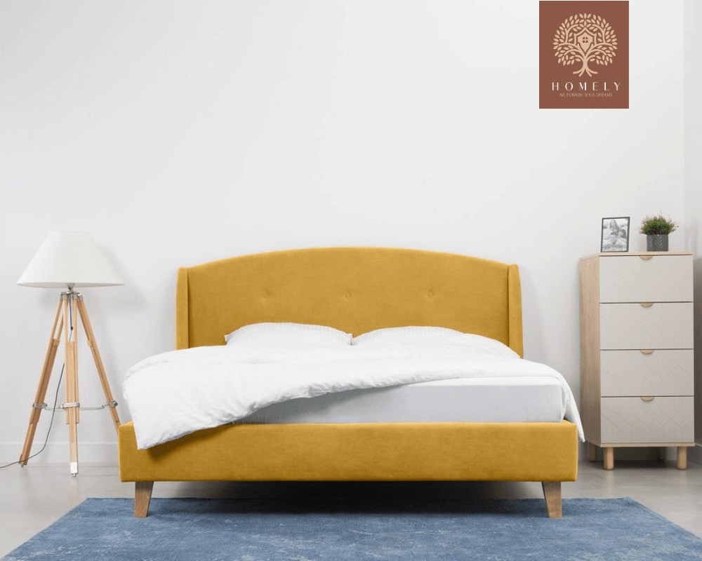 TAYLORY | LIT DOUBLE EN TISSU ANTI-TACHES CAPITONNÉ AVEC SOMMIER COFFRE