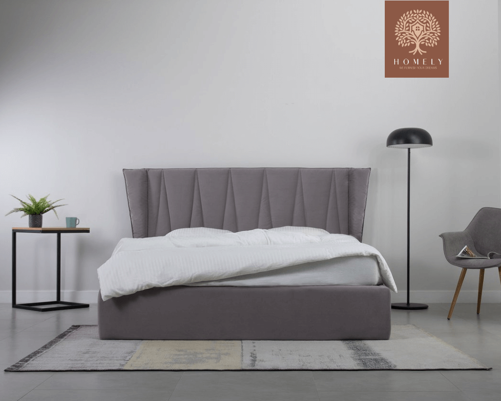 LEWIS | LIT DOUBLE EN TISSU ANTI-TACHES CAPITONNÉ AVEC SOMMIER COFFRE