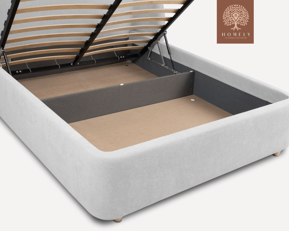 YUNA | LIT DOUBLE EN TISSU ANTI-TACHES CAPITONNÉ AVEC SOMMIER COFFRE