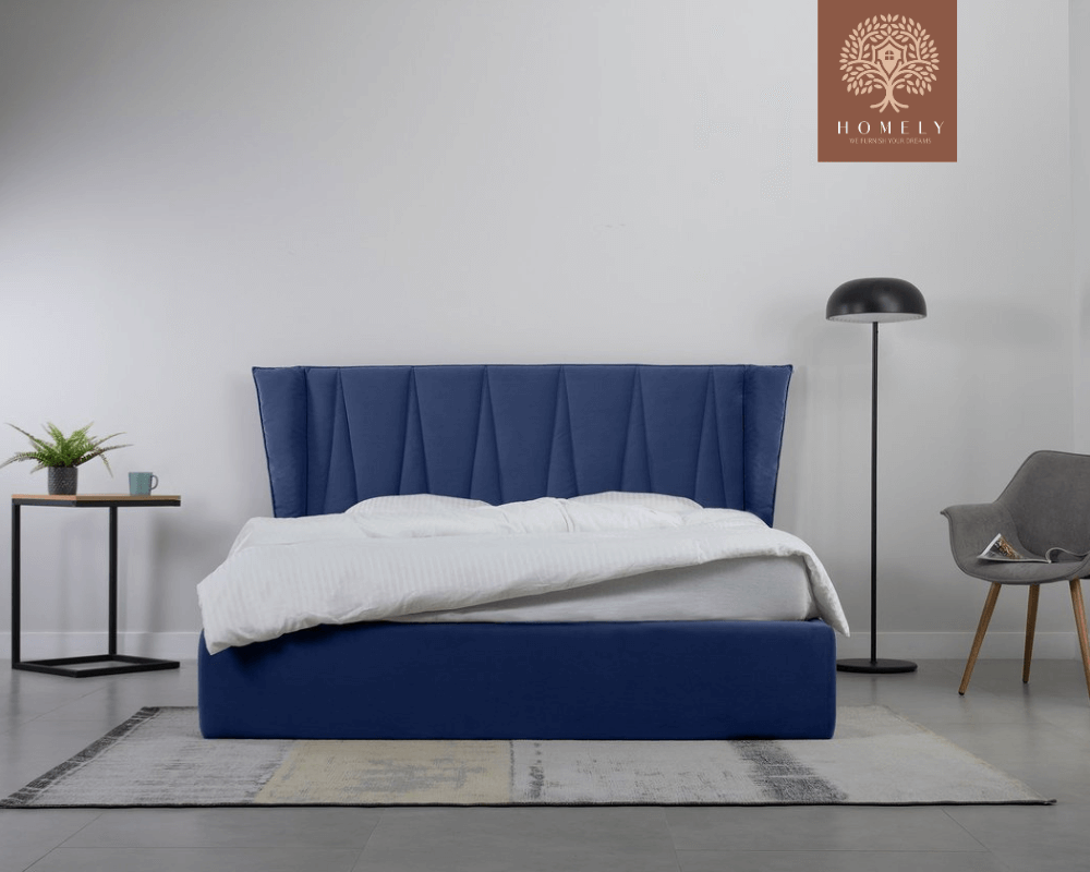 LEWIS | LIT DOUBLE EN TISSU ANTI-TACHES CAPITONNÉ AVEC SOMMIER COFFRE