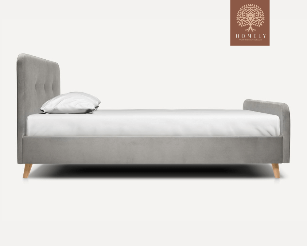 PLIDI | LIT DOUBLE EN TISSU ANTI-TACHES CAPITONNÉ AVEC SOMMIER COFFRE