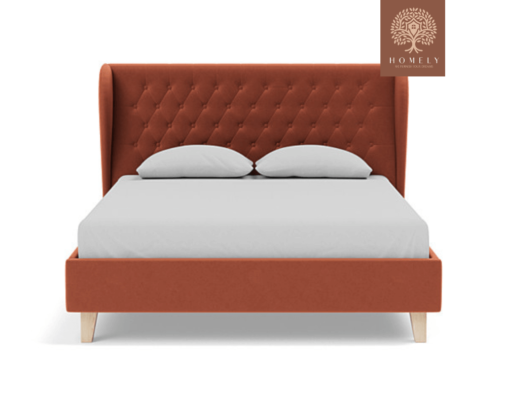 VIENNOIS | LIT DOUBLE EN TISSU ANTI-TACHES CAPITONNÉ AVEC SOMMIER COFFRE