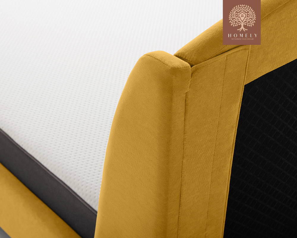 TAYLORY | LIT DOUBLE EN TISSU ANTI-TACHES CAPITONNÉ AVEC SOMMIER COFFRE