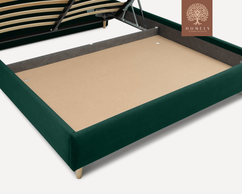 ADONA | LIT DOUBLE EN TISSU ANTI-TACHES CAPITONNÉ AVEC SOMMIER COFFRE