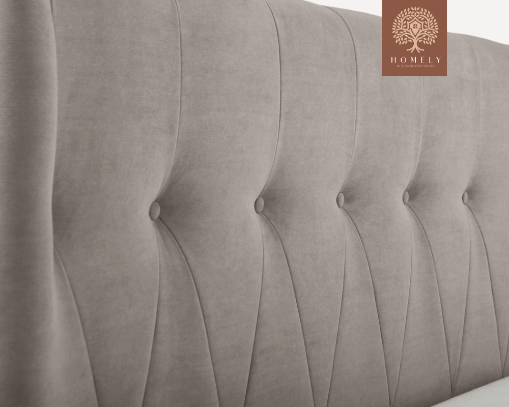 LORNE | LIT DOUBLE EN TISSU ANTI-TACHES CAPITONNÉ AVEC SOMMIER COFFRE