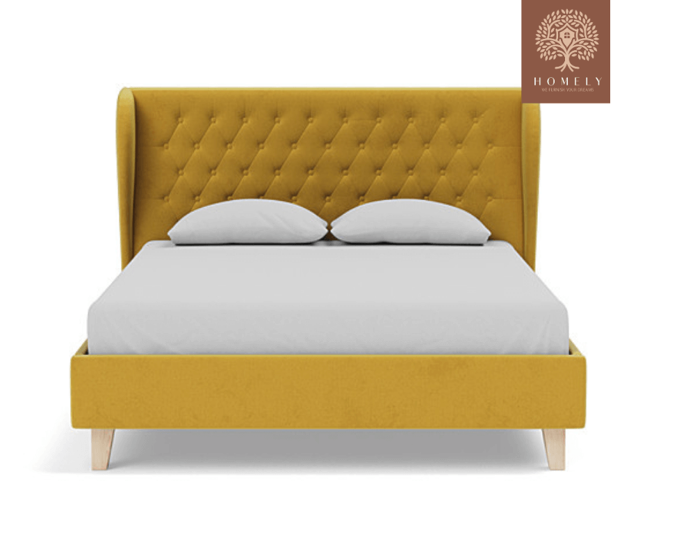 VIENNOIS | LIT DOUBLE EN TISSU ANTI-TACHES CAPITONNÉ AVEC SOMMIER COFFRE