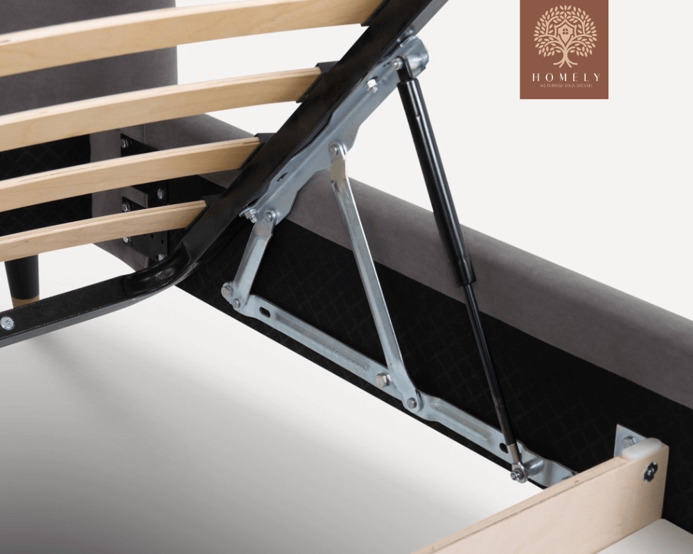 LIERI | LIT DOUBLE EN TISSU ANTI-TACHES CAPITONNÉ AVEC SOMMIER COFFRE