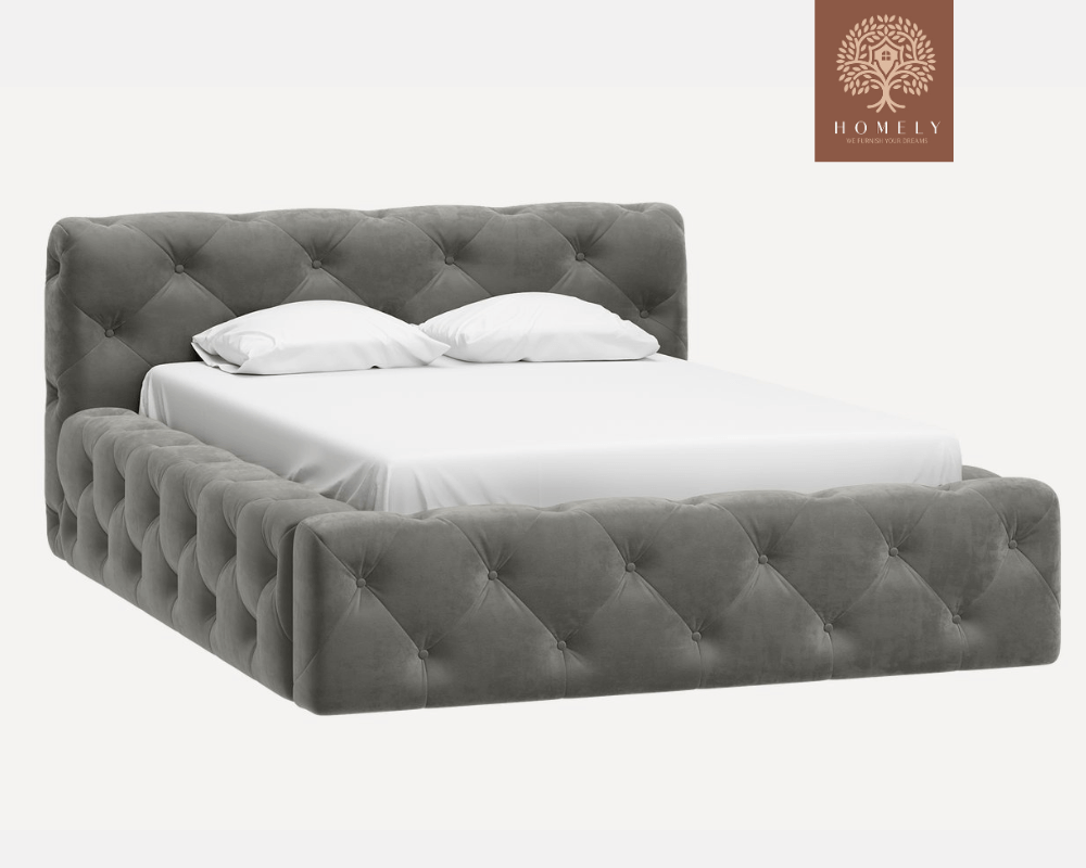 FIORI | LIT DOUBLE EN TISSU ANTI-TACHES CAPITONNÉ AVEC SOMMIER COFFRE