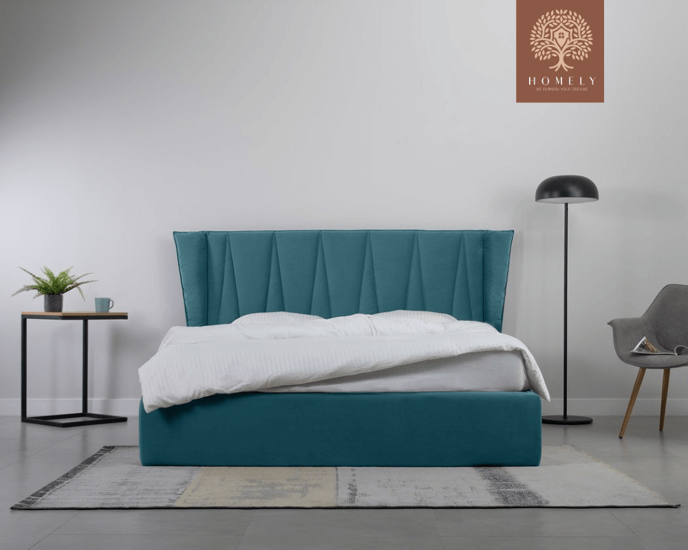 LEWIS | LIT DOUBLE EN TISSU ANTI-TACHES CAPITONNÉ AVEC SOMMIER COFFRE