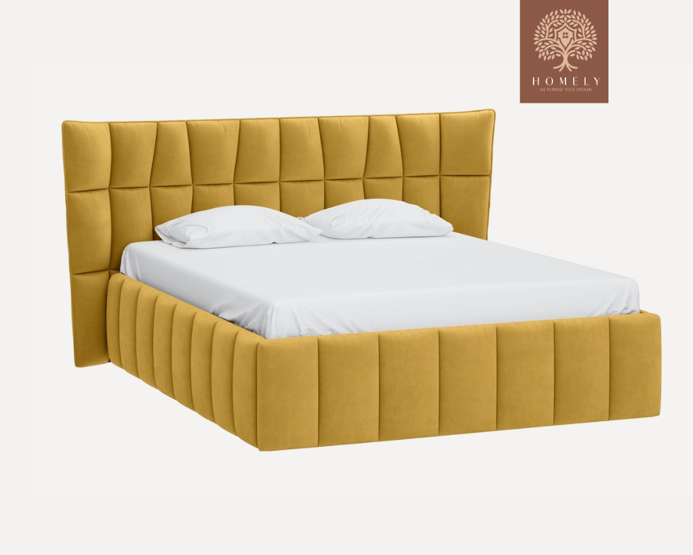 DIAMAND | LIT DOUBLE EN TISSU ANTI-TACHES CAPITONNÉ AVEC SOMMIER COFFRE