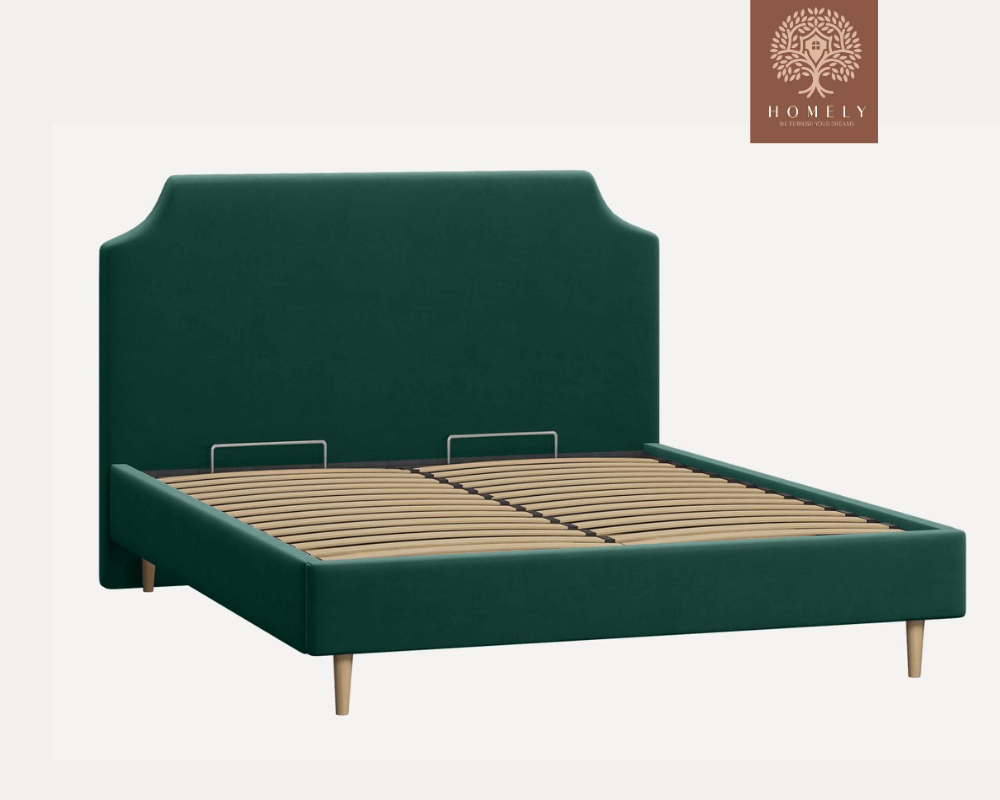 ADONA | LIT DOUBLE EN TISSU ANTI-TACHES CAPITONNÉ AVEC SOMMIER COFFRE