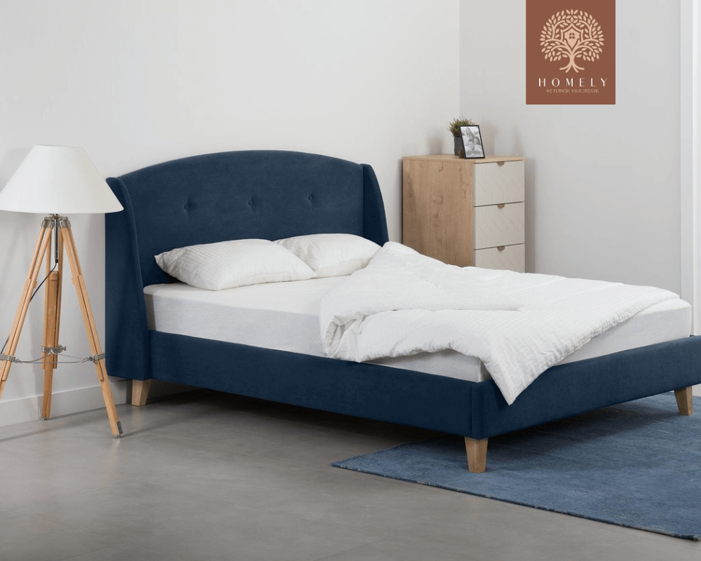 TAYLORY | LIT DOUBLE EN TISSU ANTI-TACHES CAPITONNÉ AVEC SOMMIER COFFRE