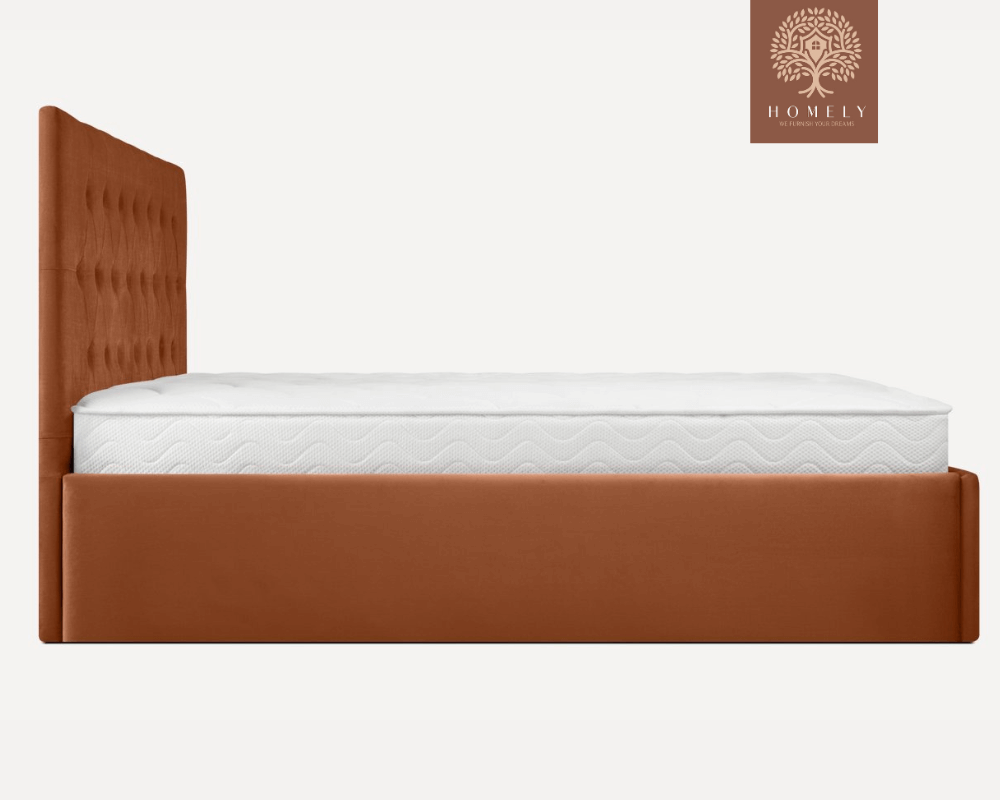 RAVERTY | LIT DOUBLE EN TISSU ANTI-TACHES CAPITONNÉ AVEC SOMMIER COFFRE