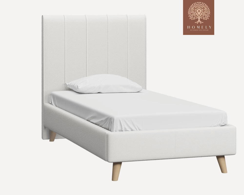 SHARON | LIT EN TISSU ANTI-TACHES CAPITONNÉ AVEC SOMMIER COFFRE