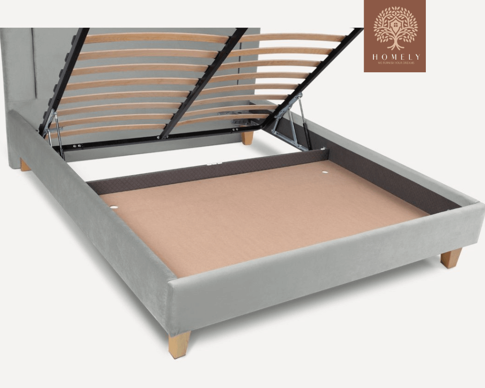 WILLEM | LIT DOUBLE EN TISSU ANTI-TACHES CAPITONNÉ AVEC SOMMIER COFFRE