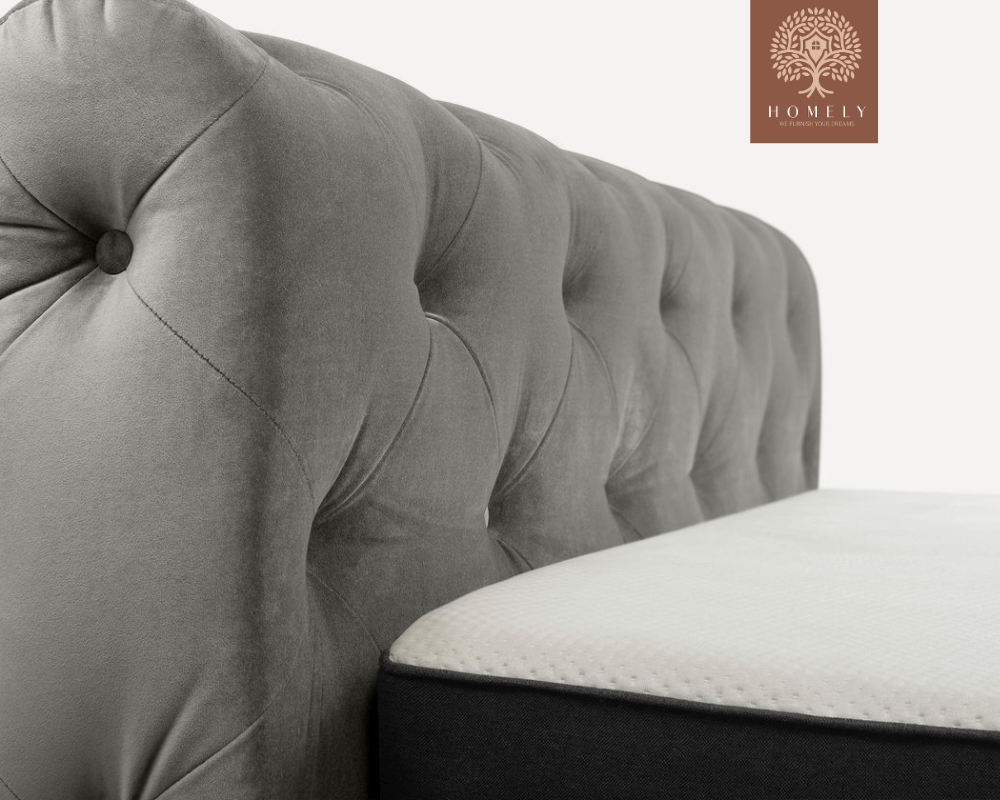 FIORI | LIT DOUBLE EN TISSU ANTI-TACHES CAPITONNÉ AVEC SOMMIER COFFRE