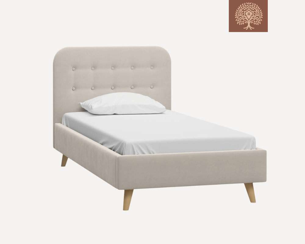 DOYENS | LIT EN TISSU ANTI-TACHES CAPITONNÉ AVEC SOMMIER COFFRE