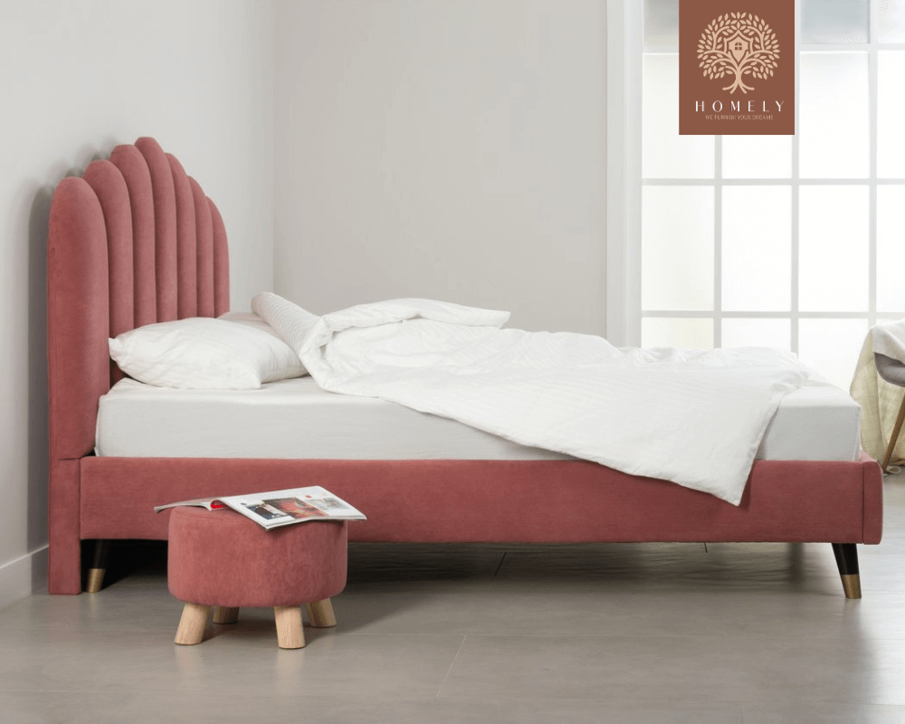 LIEL | LIT DOUBLE EN TISSU ANTI-TACHES CAPITONNÉ AVEC SOMMIER COFFRE