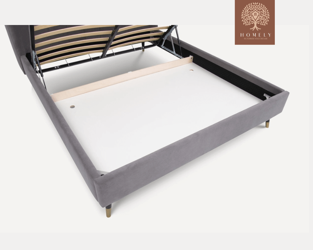 LIERI | LIT DOUBLE EN TISSU ANTI-TACHES CAPITONNÉ AVEC SOMMIER COFFRE