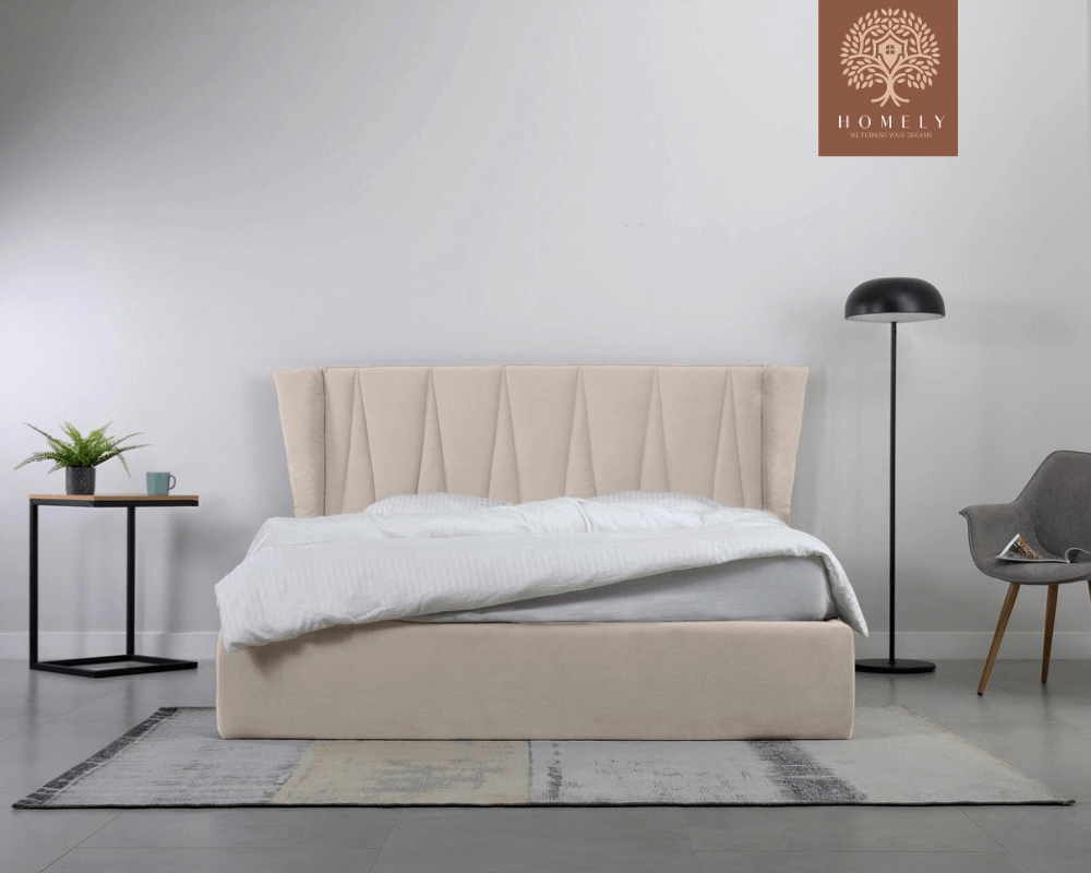 LEWIS | LIT DOUBLE EN TISSU ANTI-TACHES CAPITONNÉ AVEC SOMMIER COFFRE