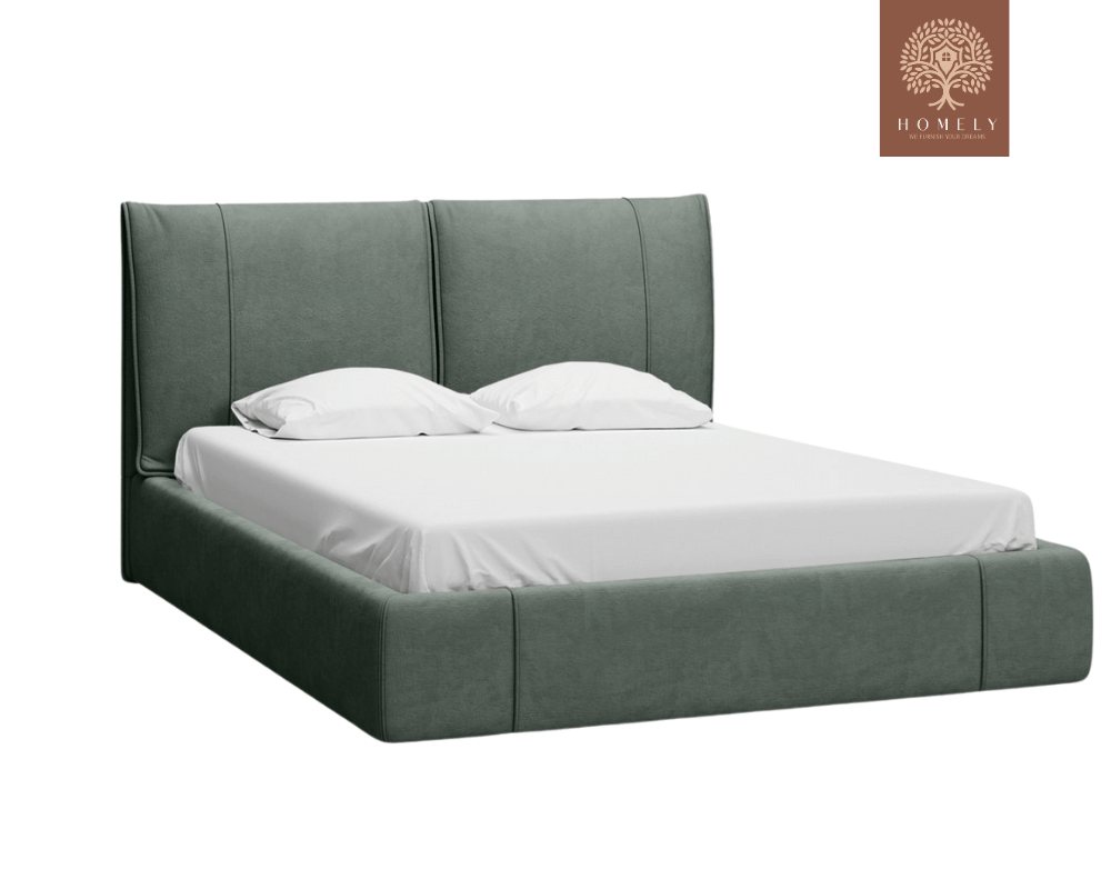 VILLOR | LIT DOUBLE EN TISSU ANTI-TACHES CAPITONNÉ