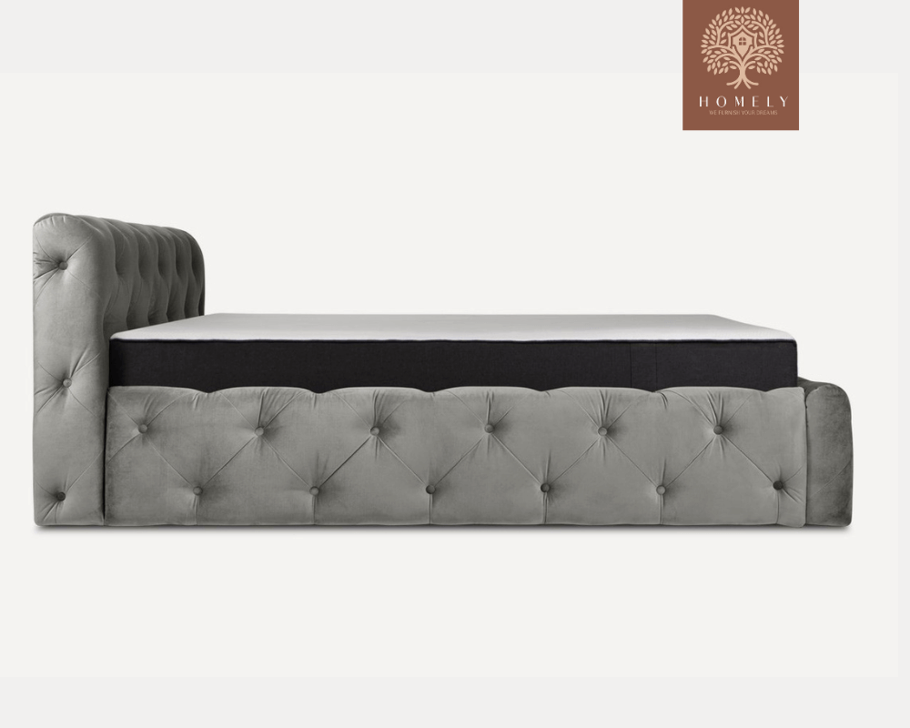 FIORI | LIT DOUBLE EN TISSU ANTI-TACHES CAPITONNÉ AVEC SOMMIER COFFRE