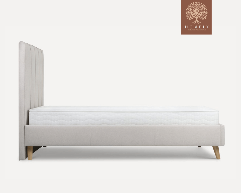 SHARON | LIT EN TISSU ANTI-TACHES CAPITONNÉ AVEC SOMMIER COFFRE