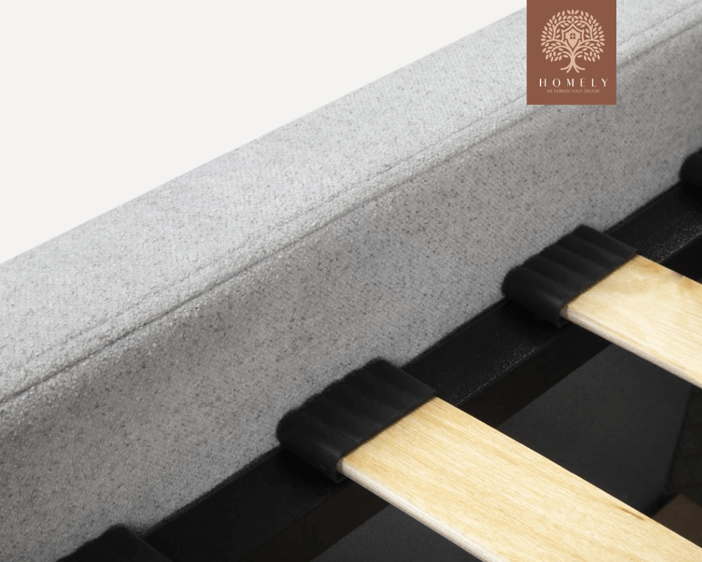 YUNA | LIT DOUBLE EN TISSU ANTI-TACHES CAPITONNÉ AVEC SOMMIER COFFRE