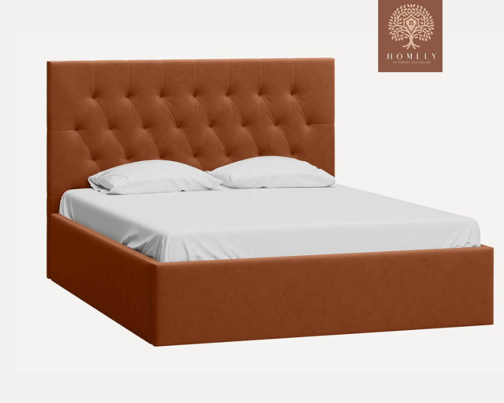 RAVERTY | LIT DOUBLE EN TISSU ANTI-TACHES CAPITONNÉ AVEC SOMMIER COFFRE