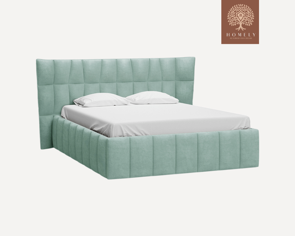 DIAMAND | LIT DOUBLE EN TISSU ANTI-TACHES CAPITONNÉ AVEC SOMMIER COFFRE