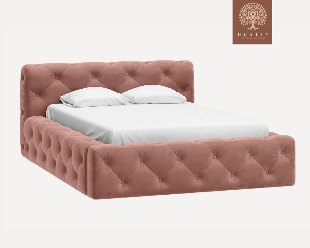 FIORI | LIT DOUBLE EN TISSU ANTI-TACHES CAPITONNÉ AVEC SOMMIER COFFRE