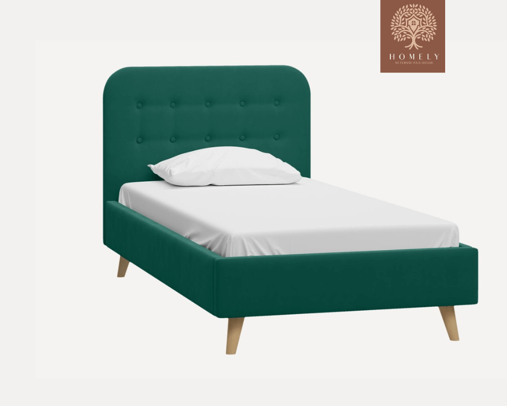 DOYENS | LIT EN TISSU ANTI-TACHES CAPITONNÉ AVEC SOMMIER COFFRE