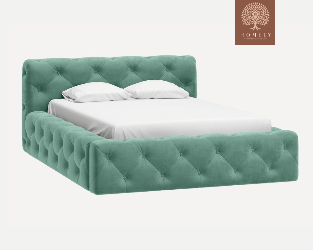 FIORI | LIT DOUBLE EN TISSU ANTI-TACHES CAPITONNÉ AVEC SOMMIER COFFRE