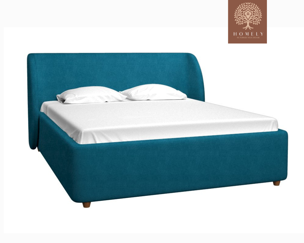 YUNA | LIT DOUBLE EN TISSU ANTI-TACHES CAPITONNÉ AVEC SOMMIER COFFRE