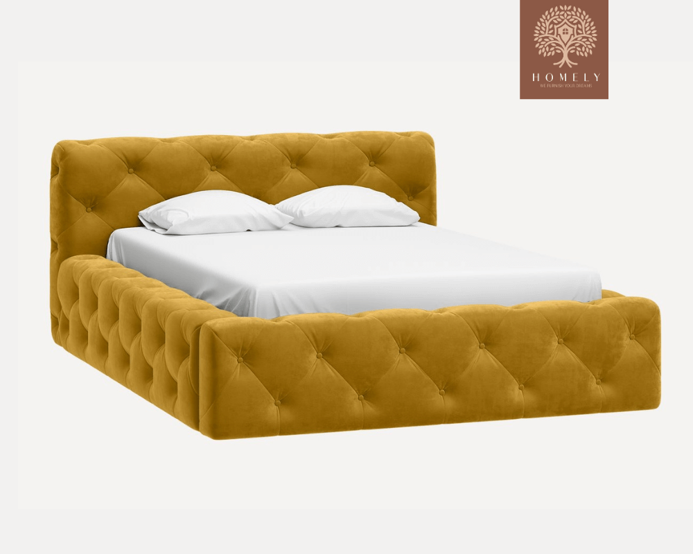 FIORI | LIT DOUBLE EN TISSU ANTI-TACHES CAPITONNÉ AVEC SOMMIER COFFRE